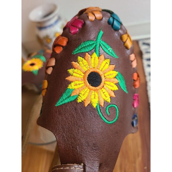 Lomeli Brown Leather Embroidered Mary Jane Sandals US 7 Sunflower Boho Bohemian - Picture 5 of 8